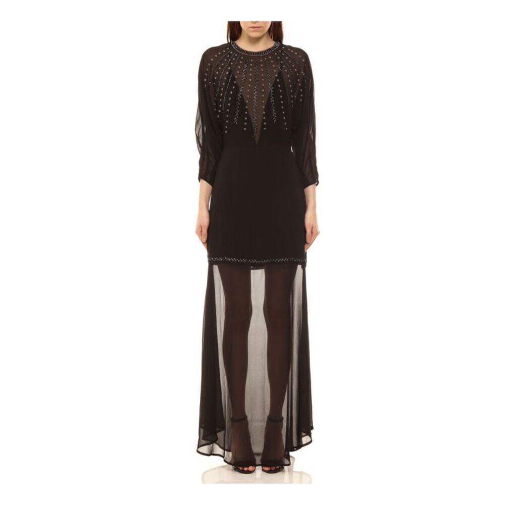 NWT COLCCI Womens Black 3/4 Sleeve Full-Length Evening Sheath Dress 40